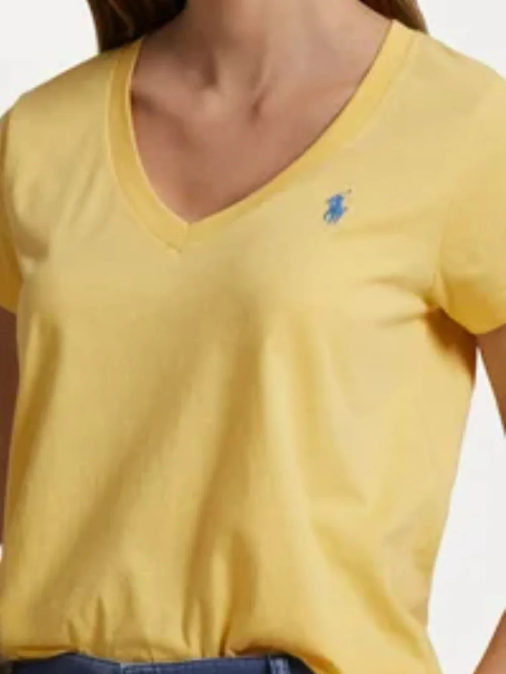 Polo by Ralph Lauren Women's Yellow V-Neck Polo Tee with Blue Pony ~ Size Large - Picture 1 of 8